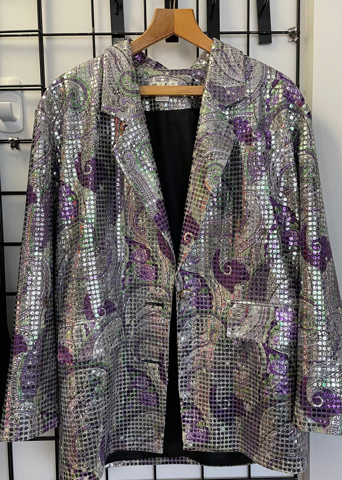 COSTUME RENTAL - X72A Disco Jacket, Silver and Pink Sequin M/L