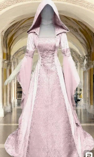 COSTUME RENTAL - A43A Pink Hooded Mystery Maiden Gown- 1 pc Large