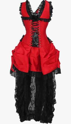 COSTUME RENTAL - C84 Victorian Red Bustle Corset Dress 1 pc Large