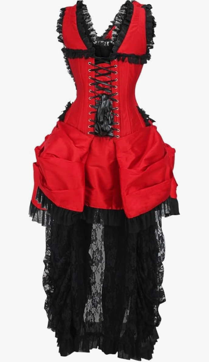 COSTUME RENTAL - C84 Victorian Red Bustle Corset Dress 1 pc Large Woodbridge Costume Rentals COSTUME RENTAL - C84 Victorian Red Bustle Corset Dress 1 pc Large Woodbridge Costume Rentals