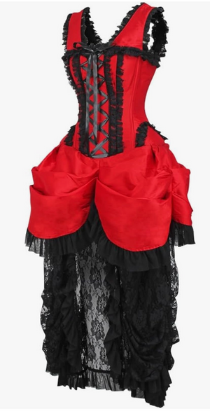 COSTUME RENTAL - C84 Victorian Red Bustle Corset Dress 1 pc Large