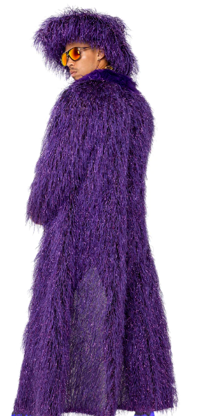 COSTUME RENTAL - X47B 1970's Furry Coat with Hat Purple Large.  2 pcs