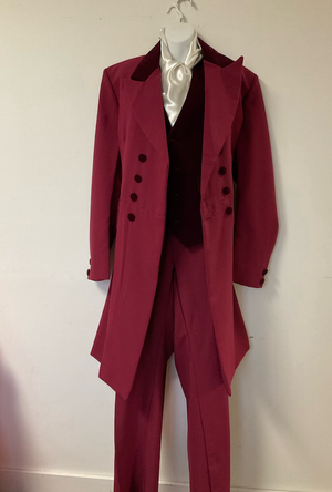 COSTUME RENTAL - C57 Burgundy Double Breasted Prince Albert Suit- Large 4pc