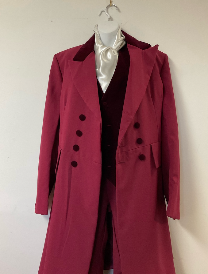 COSTUME RENTAL C57 Burgundy Double Breasted Prince Albert Suit Large 4pc