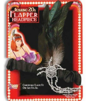 ACCESS: 1920's Flapper Headband silver w/peacock feather