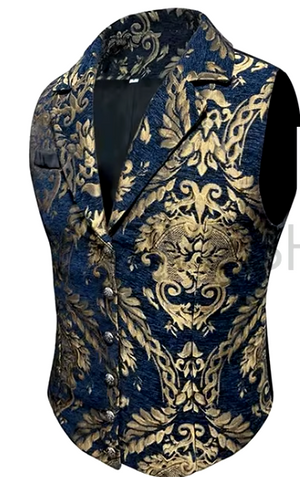 COSTUME RENTAL - C88A 1900's Blue Brocade Waistcoat Large