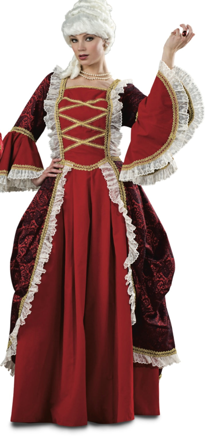 red colonial dress Chrismas Red Festive Mrs. Claus Holiday Party Dress Renaissance Colonial Georgian Queen Princess Gown Theater Costume (Size: M)
