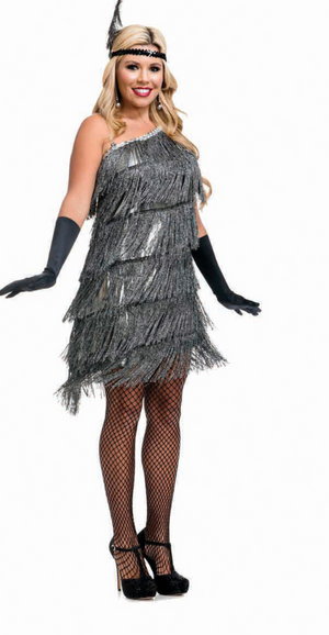 ADULT COSTUME: Silver Fringe Flapper