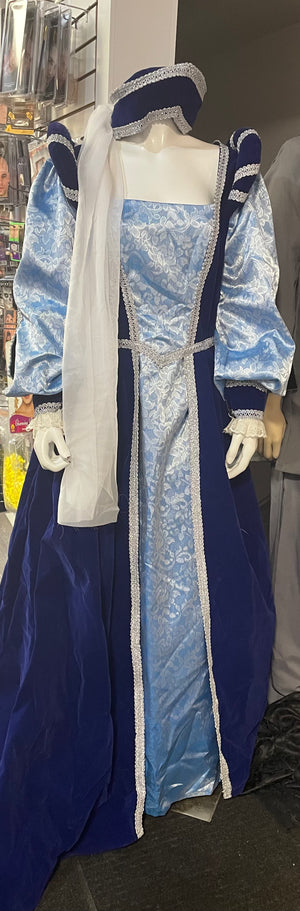 COSTUME RENTAL - A72 Shakesperean Woman Blue/Grey LARGE 2pcs