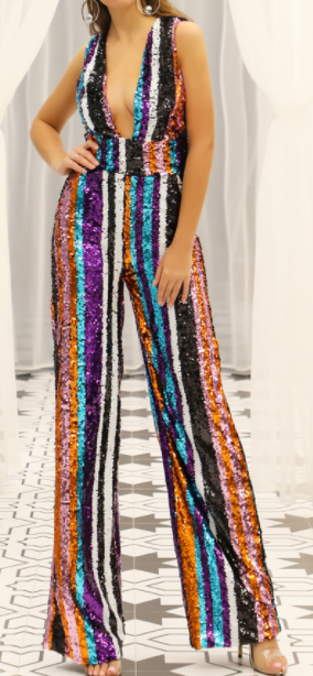 COSTUME RENTAL X289A 1970 s Jumpsuit Disco Sequin LRG WPC