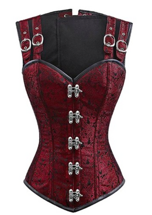 COSTUME RENTAL - C34 Steampunk Red Corset 1 pc XL