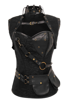 COSTUME RENTAL - C36 Steampunk Black Metal Corset 3 pc Large