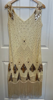 COSTUME RENTAL - J38 1920's Ivory Sequin Flapper 1 pc XL
