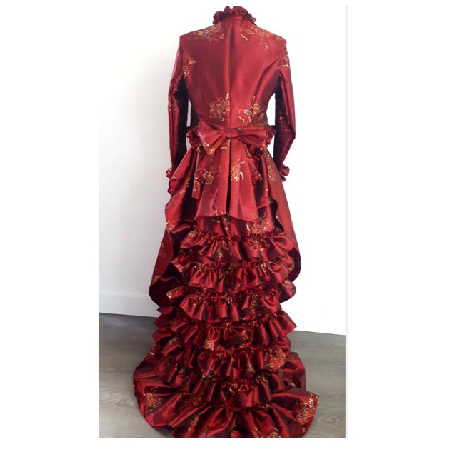 open lace back dress Victorian gothic black velvet Lucile Sharpe Crimson Peak costume main image 1
