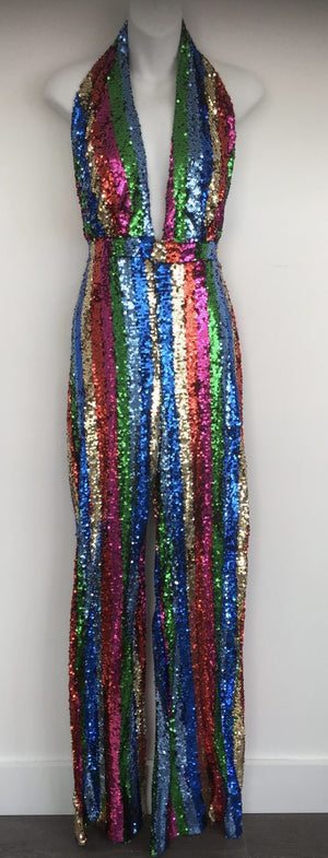COSTUME RENTAL - X289 1970's Jumpsuit, Disco Sequin Rainbow LRG