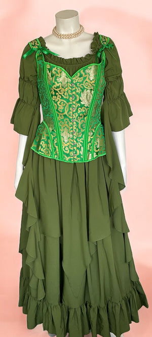 COSTUME RENTAL - A89 Renaissance Faire Green Gown MED 1 pc