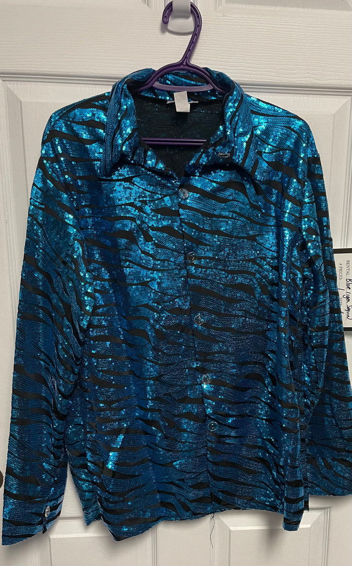 COSTUME RENTAL - X395  Blue Sequin Tiger Shirt Large