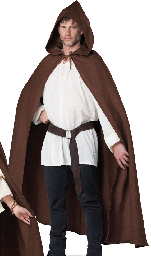 COSTUME RENTAL - A52C Brown Hooded Cape Lord of Rings 1 pc