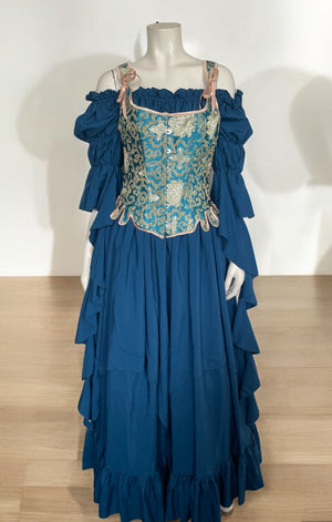 COSTUME RENTAL - A87 Renaissance Faire Teal Gown MED 1 pc