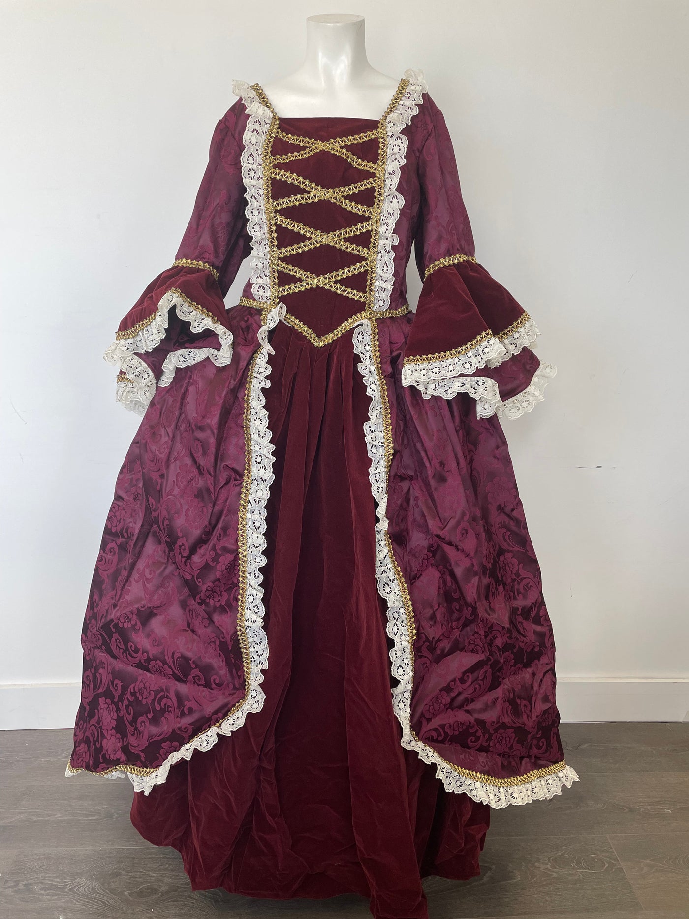 purple colonial dress Colonial Dress Victorian Edwardian Civil War Style Costume with Shawl & Mop Hat