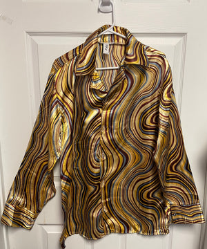 COSTUME RENTAL - X400 Disco Shirt,  Swirls brown large