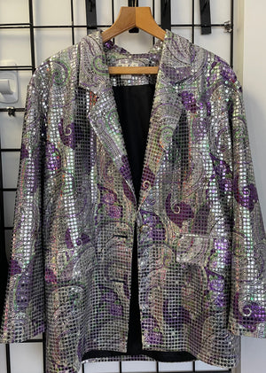 COSTUME RENTAL - X72A Disco Jacket, Silver and Pink Sequin M/L