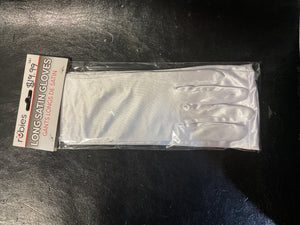 Long white satin gloves