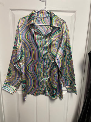 COSTUME RENTAL - X398 Disco Shirt,  Swirls Green Large