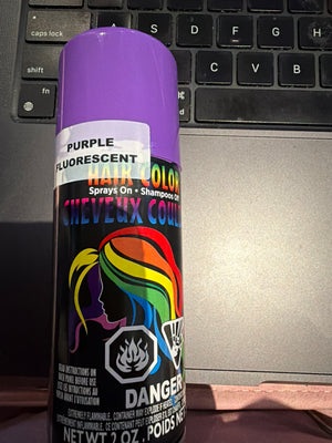MAKEUP:  Bright color Hairspray, purple florescent 2oz