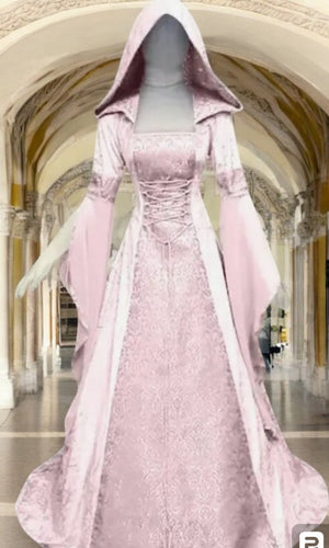 COSTUME RENTAL - A43B Pink Hooded Mystery Maiden Gown Med