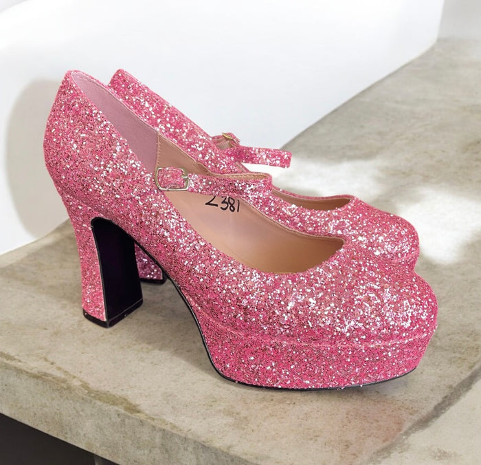 SHOE RENTAL - Pink Glitter Mary Janes RENTAL Size 8/9/10