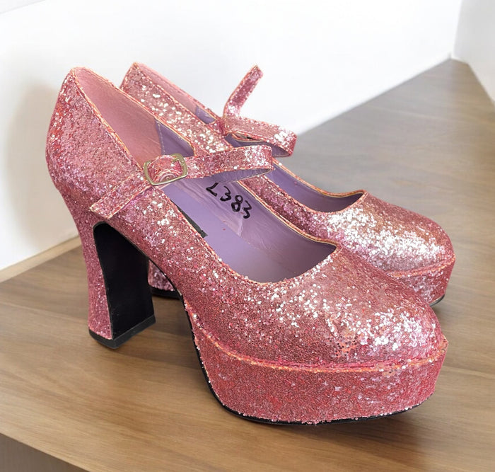 SHOE RENTAL - Z383 Pink Glitter Mary Janes Size 6