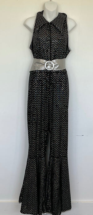 COSTUME RENTAL - X281 1970's Jumpsuit, Black Glitter with belt SMall