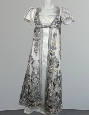 COSTUME RENTAL - c70 Silver and White Bridgerton Dress 3pc Med-Large