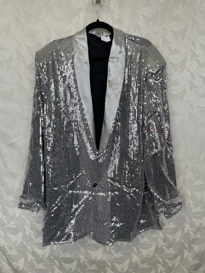 COSTUME RENTAL - X71B Disco Jacket, SILVER Sequin XXL