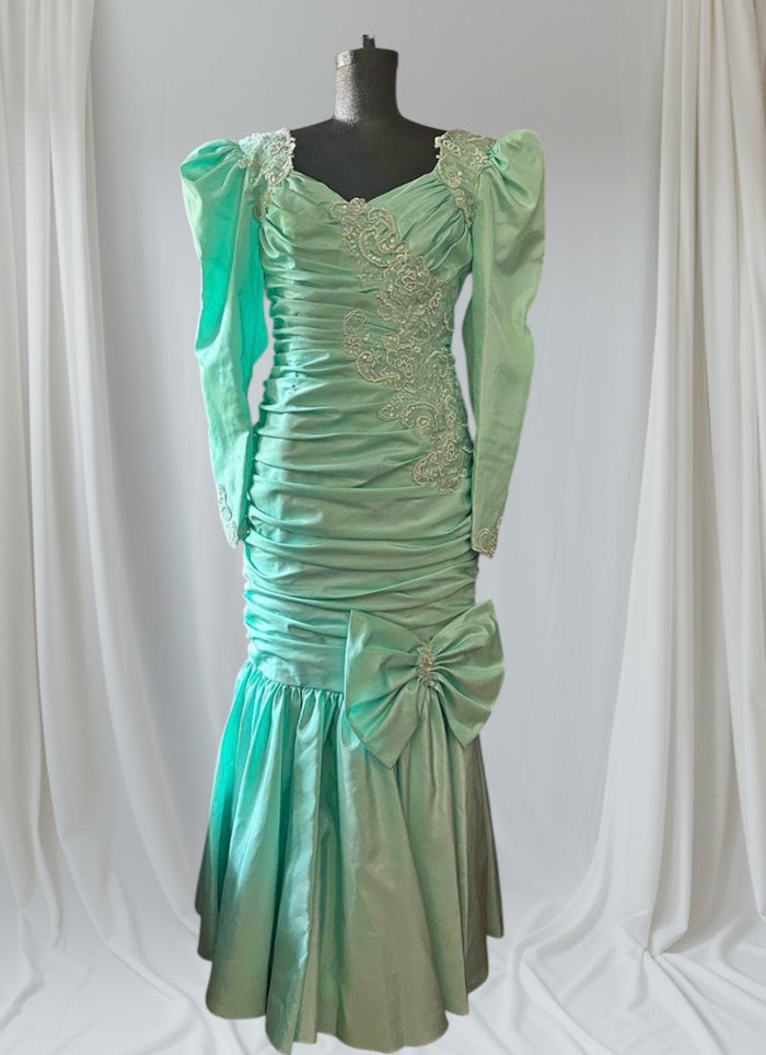 COSTUME RENTAL - Y311 Mint Green 1980's Princess Diana Dress MEDIUM