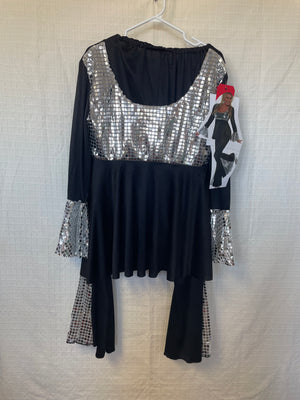 COSTUME RENTAL - X255A 1970's Silver and Black Disco Ball Girl 2 pc LARGE