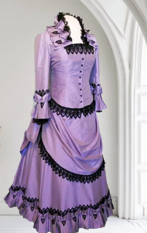 COSTUME RENTAL - C106 Lilac Victorian Bustle Dress with hat 3 pc Medium/Large