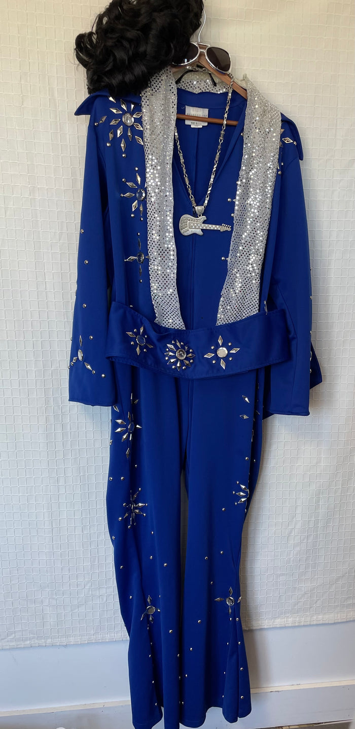 COSTUME RENTAL - D103B Elvis Jumpsuit Blue XL 6 pc