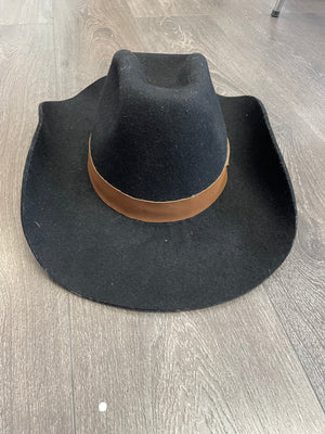 COSTUME RENTAL -z495 Black Cowboy Hat with brown trim Medium
