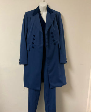 COSTUME RENTAL - C60 Blue Bridgerton Double Breasted Prince Albert Tailsuit - Medium 3 pc