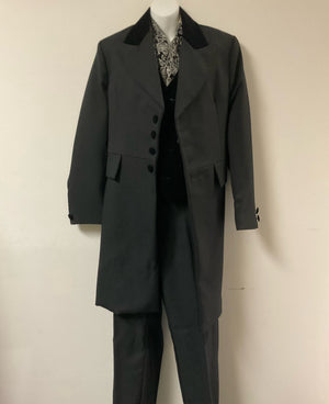 COSTUME RENTAL - C61 BLack Bridgerton Single Breasted Prince Albert Suit -Medium 3 pc