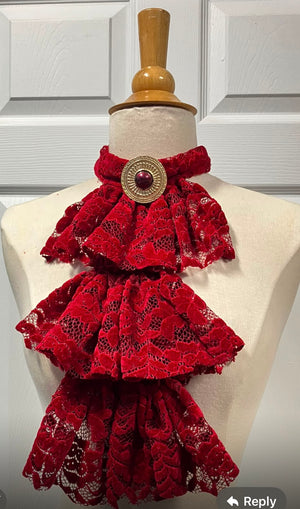 COSTUME RENTAL:  Z492 Red Lace Collar with Broach - 2 pc