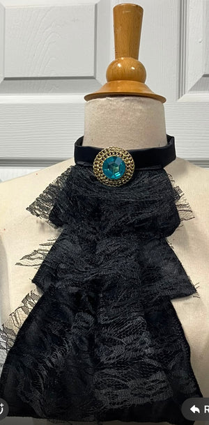 COSTUME RENTAL:  Z248 Black Lace Collar with Broach - 2 pc