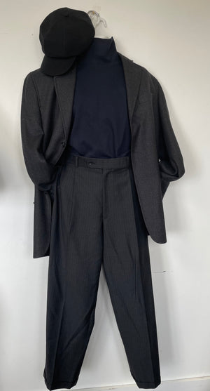 COSTUME RENTAL - J45M 1920's Black/Blue Pinstriped Pants XL 38"