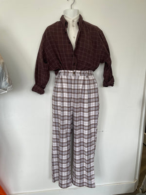 COSTUME RENTAL - J45P 1920's Burgundy Checkered SHirt LARGE