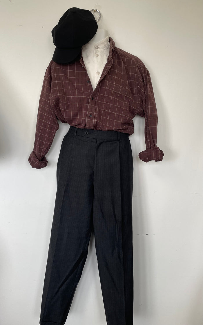 COSTUME RENTAL - J45P 1920's Burgundy Checkered SHirt LARGE