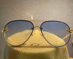 ACCESS: Glasses, 1970's Aviator Blue with Gold Trim