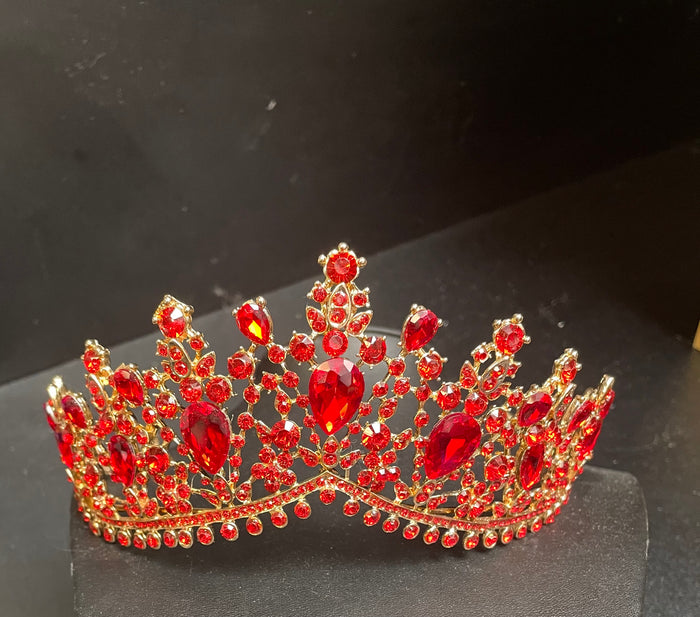 TIARA: Baroque Rhinestone Tiara Red