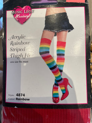 ACCESS: TIghts, Acrylic Rainbow Striped Thigh Hi